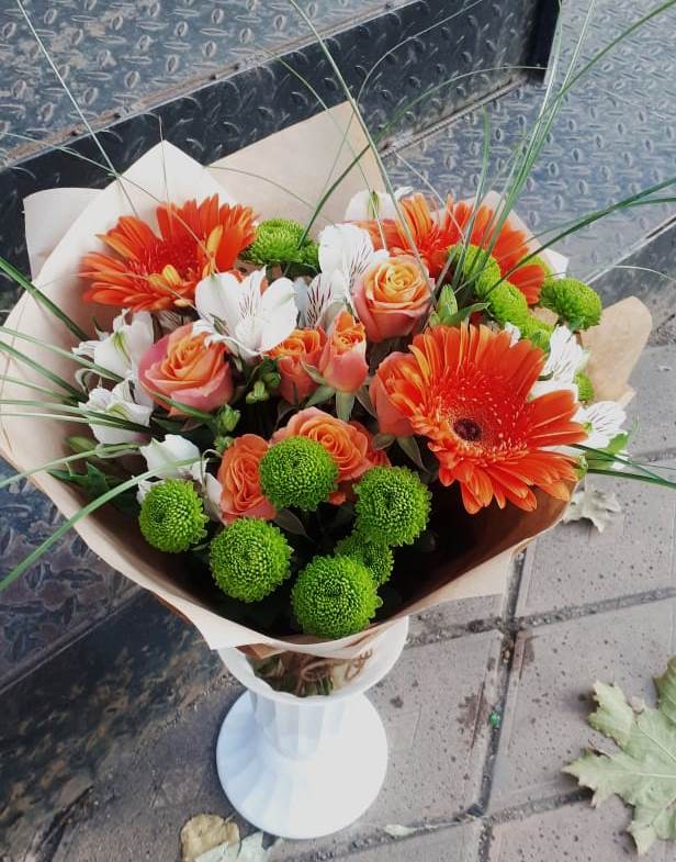 Букет цветов из: Герберы, Хризантемы, Альстромерии и Розы в Погорелках