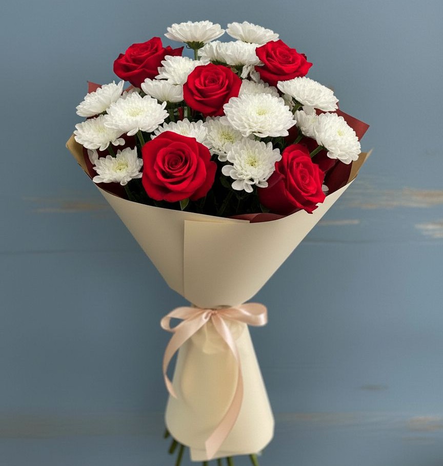 Букет цветов из: Розы и Хризантемы в Погорелках