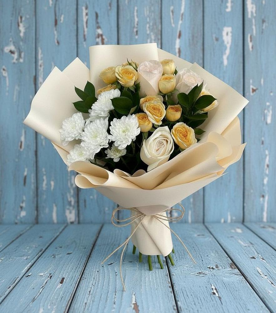 Букет цветов из: Розы и Хризантемы в Погорелках