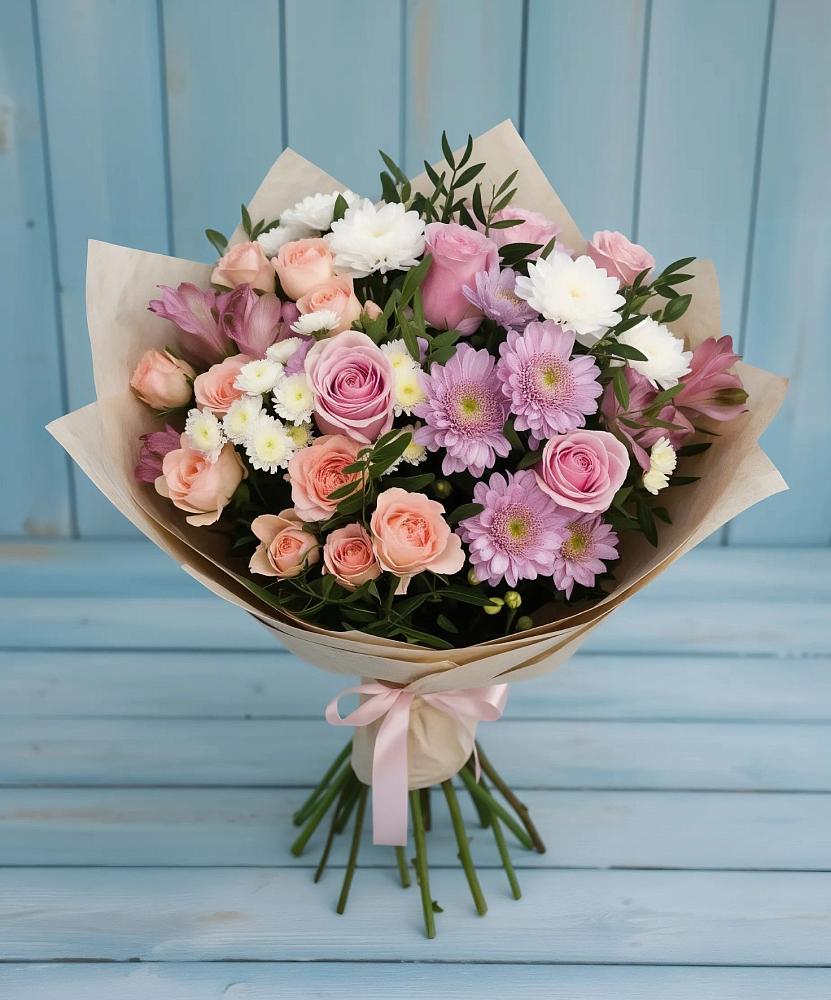 Букет цветов из: Хризантемы, Розы и Альстромерии в Погорелках