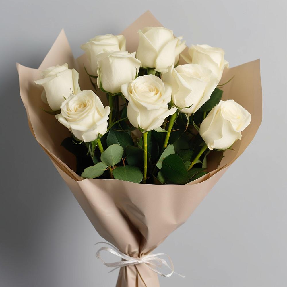 Букет 9 Белых роз Эдлесс Лав в Погорелках