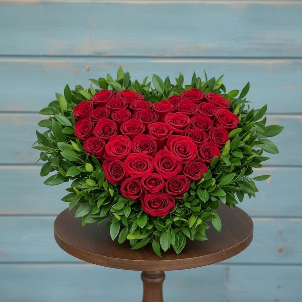 Цветочная композиция из Розы в виде сердца в Погорелках