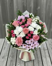 Букет цветов из:  Альстромерии, Гвоздики, Розы и Хризантемы в Погорелках
