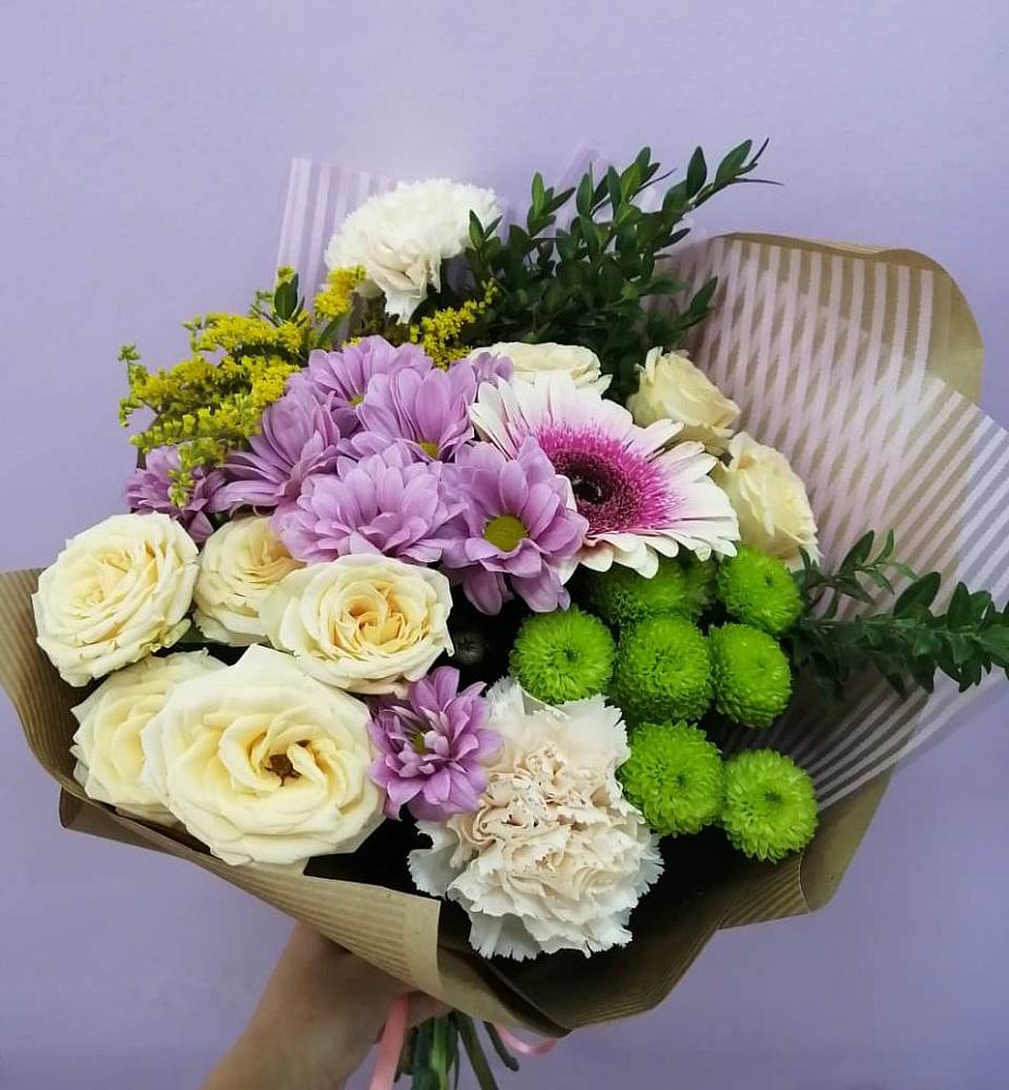 Букет цветов из: Хризантемы, Розы, Гвоздики и Герберы в Погорелках